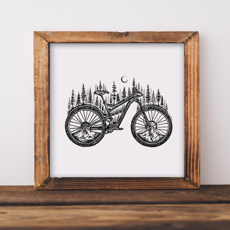 Forested Bicycle Art Print Wanderlust Wall Art Bicycle Lover Bicycle Wall Art Bicycle Gift Art Mountain Decor Biking Print Cyclist Print image 4