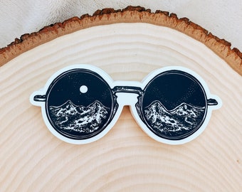 Mountain Sunglasses Vinyl Sticker - Nature Decal Mountain Lover Sticker Wanderlust Sticker Explore Adventure Sticker Hiker Gift Water Bottle