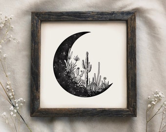 絵画(moonlight ) Moonlight Swing. Art Print. Skeleton, Crescent Moon, Swing