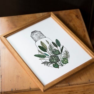 House Plant Lightbulb Art Print Botanical Wall Art Boho Art Plant Lady Print Jungle Monstera Drawing Pen Illustration Bohemian Vintage Art image 5