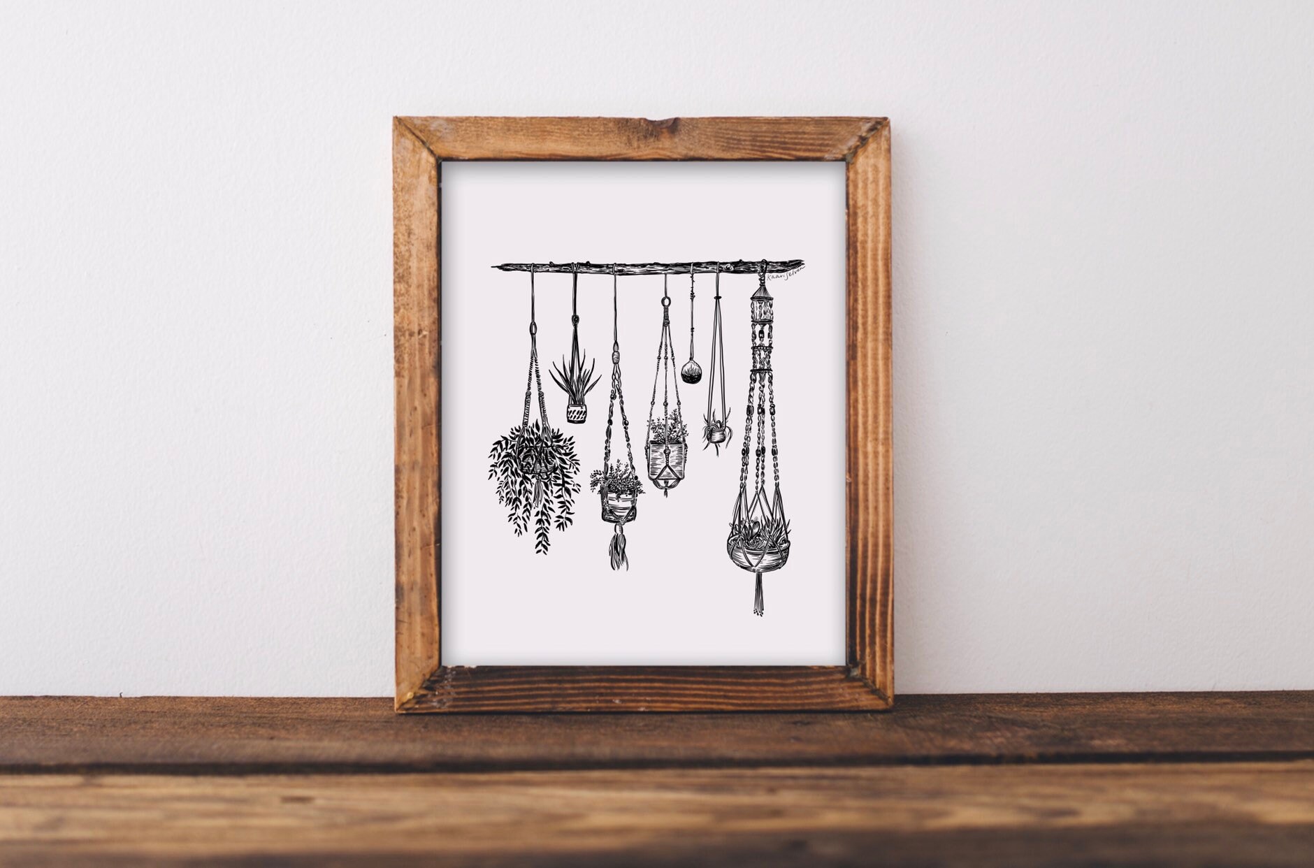 Hanging Plants Art Print Botanical Wall Art Drawing Plant Lady - Etsy