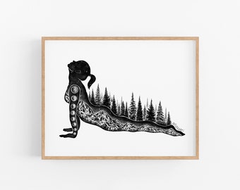 Yoga Pose II + Forest Art Print - Yoga Woman Art Print, Yoga Wall Art,  Yoga Loves Gift, Yoga Girl Gift, Yogi Gift, Yoga Teacher Gift