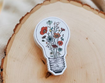 Floral Lightbulb Vinyl Sticker Waterproof Flower Sticker, Nature, Wildlife Water Bottle Sticker, Laptop, Flower decal, Wildflower Sticker