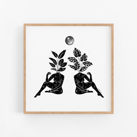 Beneath the Same Moon Art Print – Feminist Line Art, Modern Home Decor