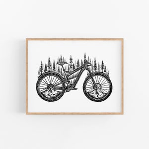 Forested Bicycle Art Print Wanderlust Wall Art Bicycle Lover Bicycle Wall Art Bicycle Gift Art Mountain Decor Biking Print Cyclist Print image 3