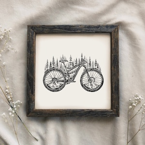 Forested Bicycle Art Print Wanderlust Wall Art Bicycle Lover Bicycle Wall Art Bicycle Gift Art Mountain Decor Biking Print Cyclist Print image 2