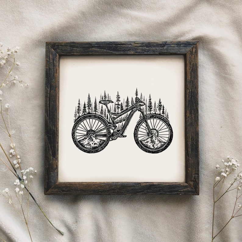 Forested Bicycle Art Print Wanderlust Wall Art Bicycle Lover Bicycle Wall Art Bicycle Gift Art Mountain Decor Biking Print Cyclist Print image 2