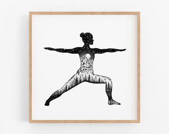 Art Print - "Yoga Pose I" Yoga Art Yogi Wall Art Yoga Studio Art Decor Yoga Lovers Art Print Yoga Woman Yoga Girl Yoga Moon Art Print