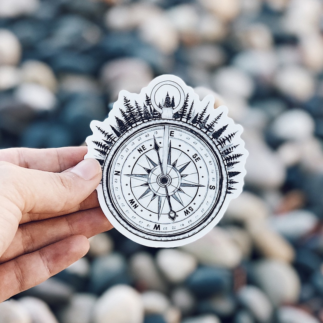 Forested Compass Vinyl Sticker, Waterproof Adventure Decal - Etsy