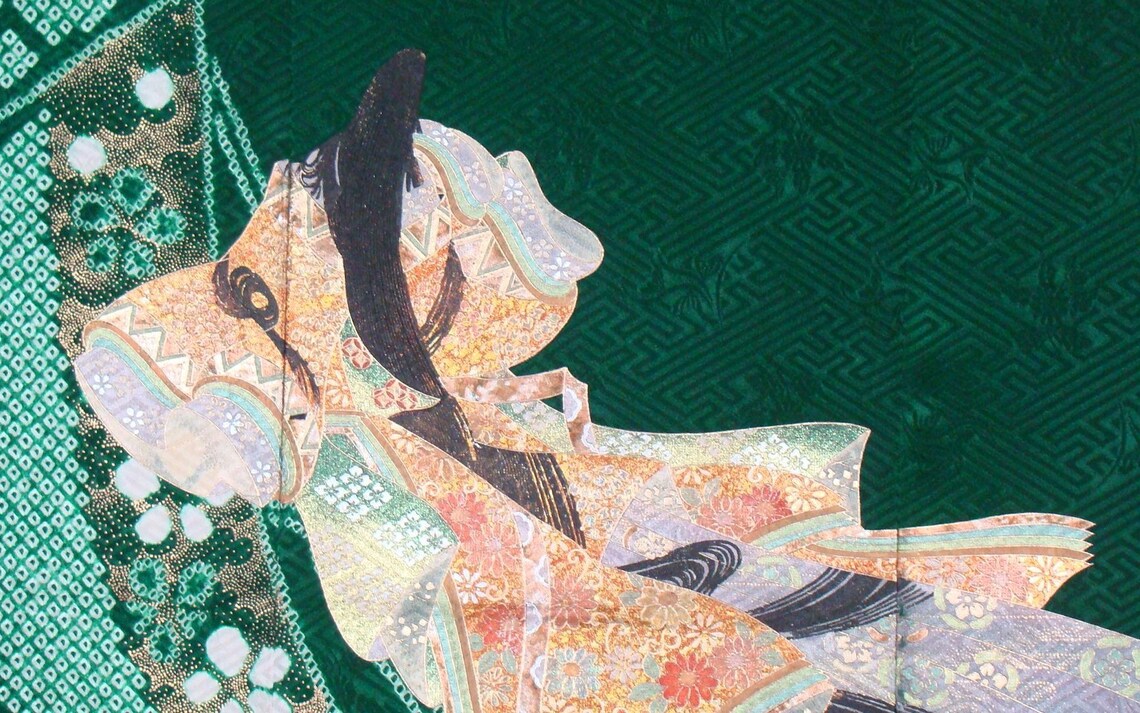 Heian Princess Japanese Kimono Wall Hanging Upcycled Textile Etsy