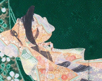 Heian Princess Kimono Wall Hanging: Upcycled Silk Shibori, Gold