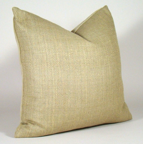 Raw Silk Herringbone Pillow Cover Large Square Throw Pillow