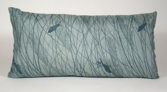 Silk Kimono Lumbar Pillow Cover: Mint Green Insect Design