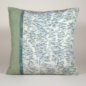 Bamboo Forest Pillow Cover: Upcycled Kimono Silk, Linen Accent