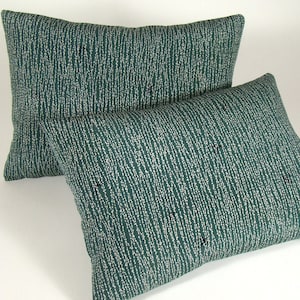 Teal Lumbar Pillow Cover: Vintage Kimono Silk with Flying Birds