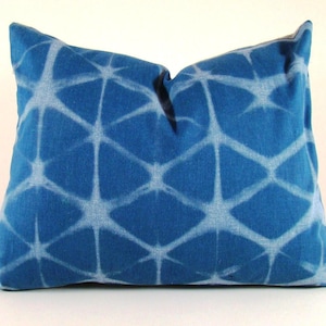 Indigo Shibori Pillow Cover: Geometric Lumbar Pillow, Boho Decor