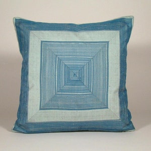Mitered Raw Silk Pillow Cover: Vintage Obi, Blue-Green Accent Pillow