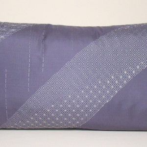 Geometric embroidered pillow cover, sashiko stitched decorative pillow, vintage kimono pillow, long bolster pillow, designer silk pillow