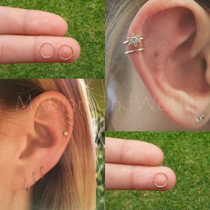 Extra Thin Rose Gold Cartilage Earring Helix Ring Hoop  Septum/Nose/Cartilage/Helix/Tragus Ring Hoop Nose Hoop, Nose Ring