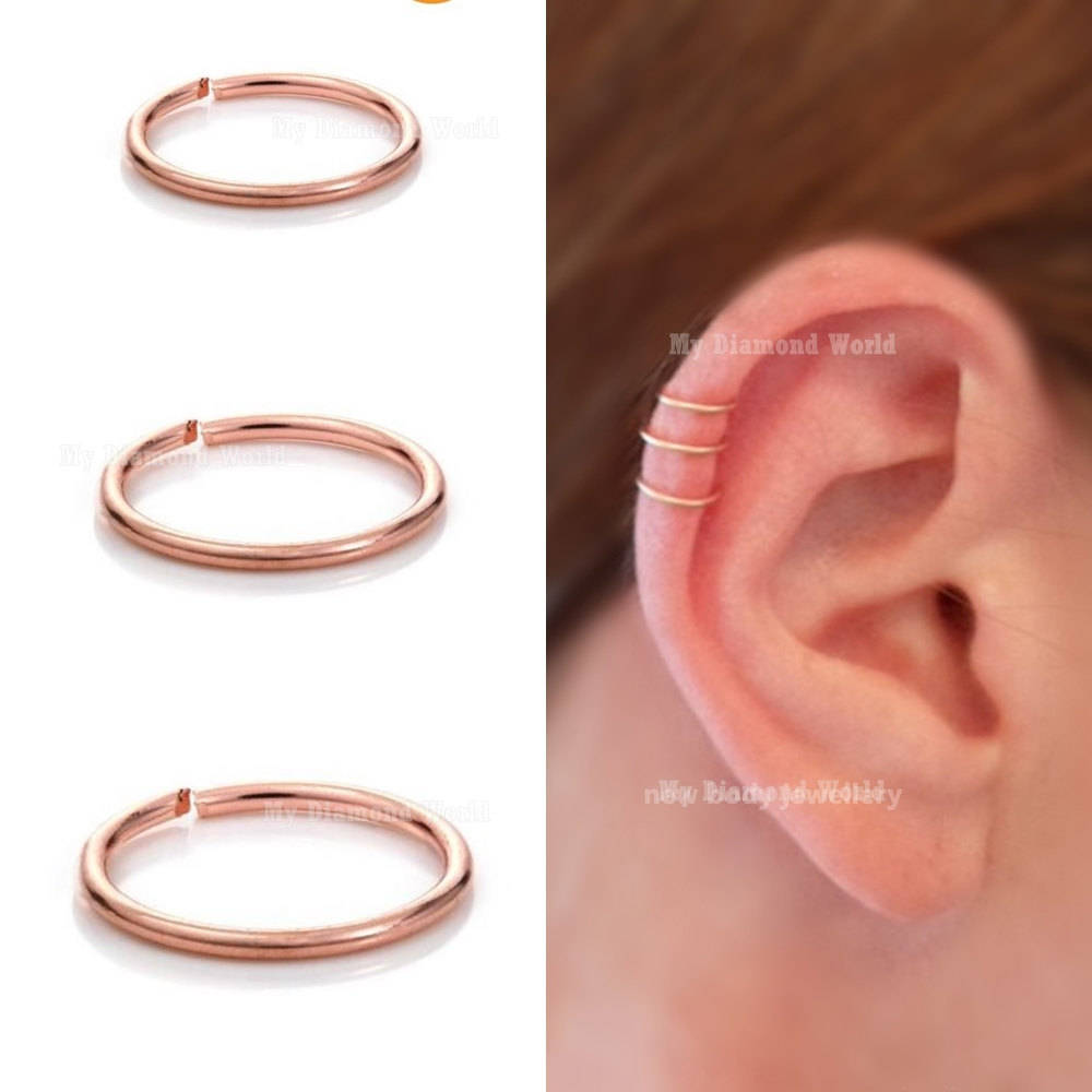 6mm Rose Gold and Silver Cartilage Earring Forward Helix Ring Etsy