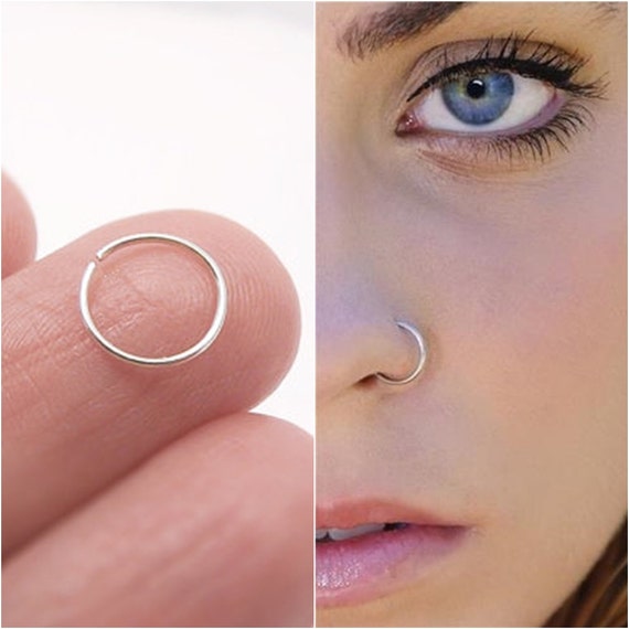 Amazon.com: Tiny Very Thin Fake Faux Nose Ring Hoop Sterling Silver Clip on  No Piercing Needed : Handmade Products