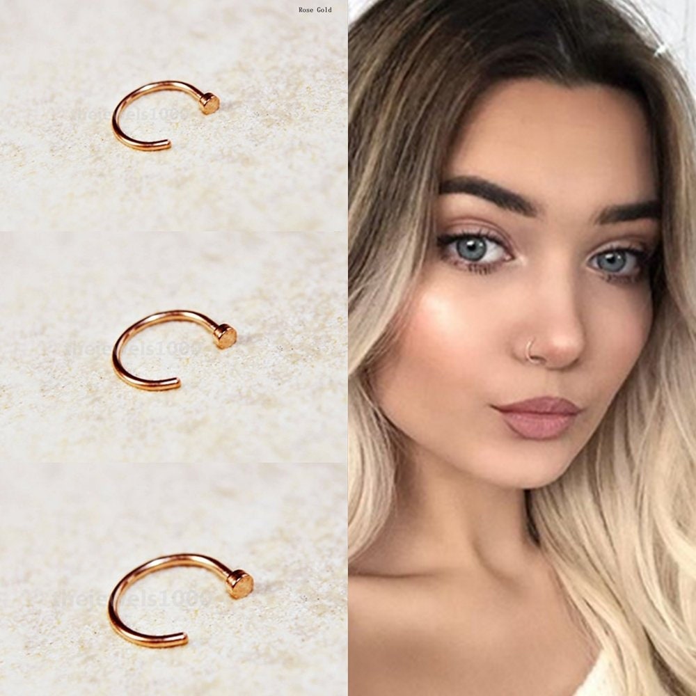 14KT Solid Gold Open Half Nose Ring Hoop Clear 2mm Bezel 5/16" 8mm atelieryuwa.ciao.jp