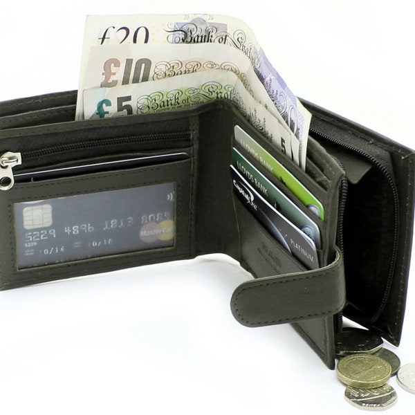 Personalised Mens Bifold Zip Slim Wallet with RFID Blocking Slim Mens Wallet with coin pocket & RFID blocking Men Real Leather| RFID Wallet