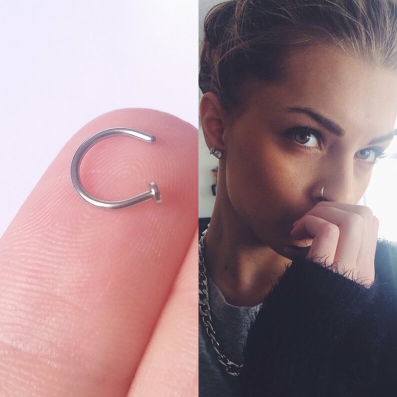 Simple Small Nose Stud Ring, Nose Hoop, Cartilage Hoop Ring, Nose Ring, Silver Hoop, Custom Sizes 22 Gauge 6mm, 8mm, 10mm 