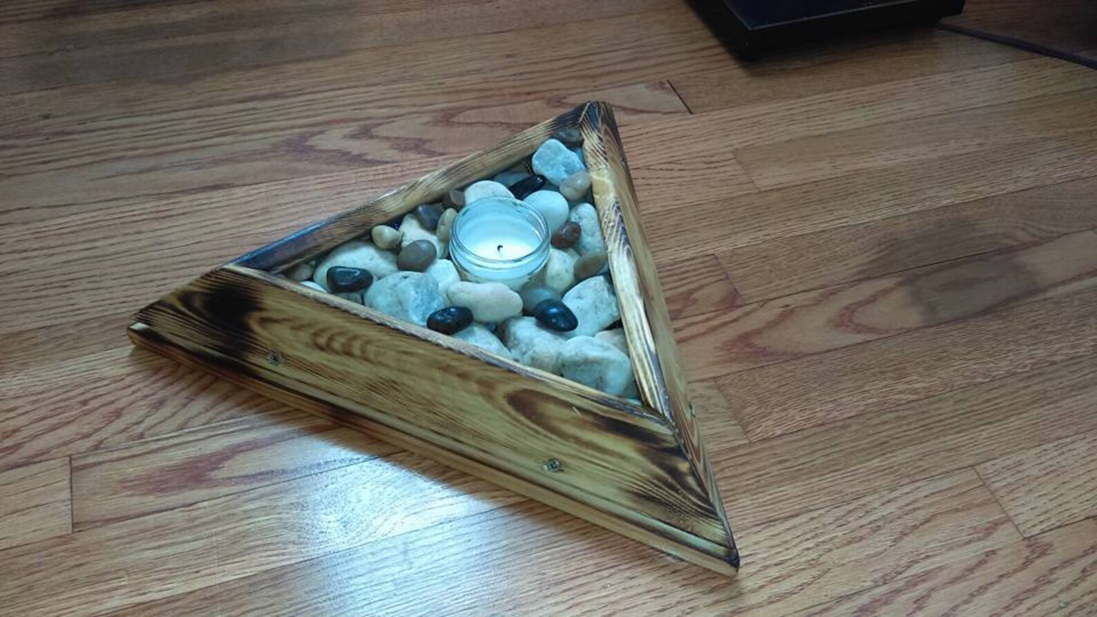 Custom Wooden Rustic Scorched Candle Holder With Rocks Etsy