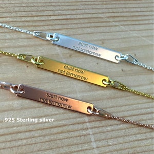 Sterling Silber graviert Bar, inspirierende Halskette, Motivation Schmuck, 18K Rose Gold überzogen, 24K vergoldete Halskette