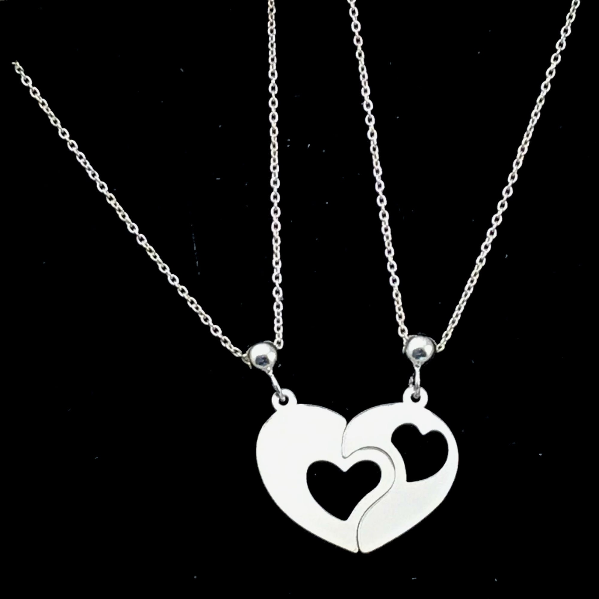 Split Heart Necklaces, Engraved Initial Couple Necklace, Half Heart ...