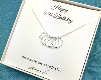 50th Birthday Necklace: Sterling Silver Five Circle Pendant
