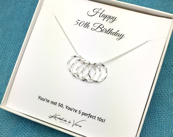 50th Birthday Necklace, 50th Birthday Present, Gift For Her, Sister, Mom, Grandma, Aunt, Friend, Five Circles Necklace