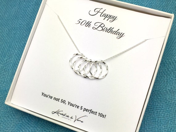 Collana 50° Compleanno Donna In Argento Sterling 925 – 5 Cerchi Infiniti Per 50 Anni – Regalo Con Scatola E Biglietto