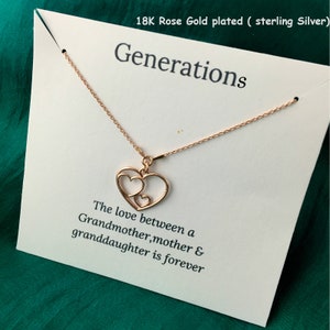 Generations Necklace, Rose Gold Nesting Hearts Necklace, Gift For Her, Daughter Necklace, Mothers Gift, Grandmother Jewellery