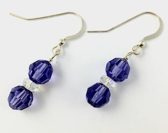 Sweet 16th Birthday Earrings,Sterling Silver Earrings, Swarovski Crystal Earrings, Tanzanite Earrings