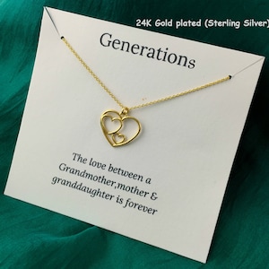Generations Necklace, Daughter Necklace, Mothers Gift, Grandmother Jewellery, Gold Nesting Hearts Necklace, Gift For her