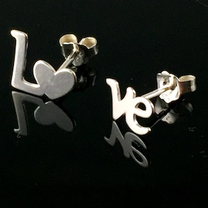 Sterling Silver Ear Studs Love Earrings, Letter Post Earrings