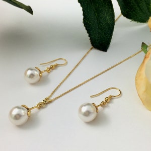 Gold Vermeil Pearl Bridal Jewellery Set, Swarovski Crystal Pearl bridesmaid Necklace and Earrings, Gift For Her