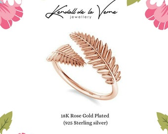 Sterling Silver Leaf Ring, Custom Adjustable Ring, 18k Rose Gold Leaves Ring