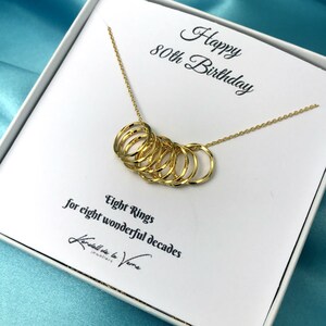80th Birthday Necklace Gift, Birthday Gift , Gold Circles Necklace, Gift For Her Wife Grandmother Mother, Sister, Aunt  Friend