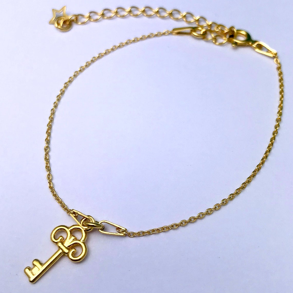 Gold Key Charm Bracelet Sterling Silver Bracelet - Etsy
