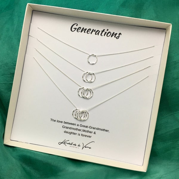 Generations Necklace Set, Sterling Silver Family Necklace, Gift For Great Grandmother, Grandmother, Mother and Daughter, Circle Necklace