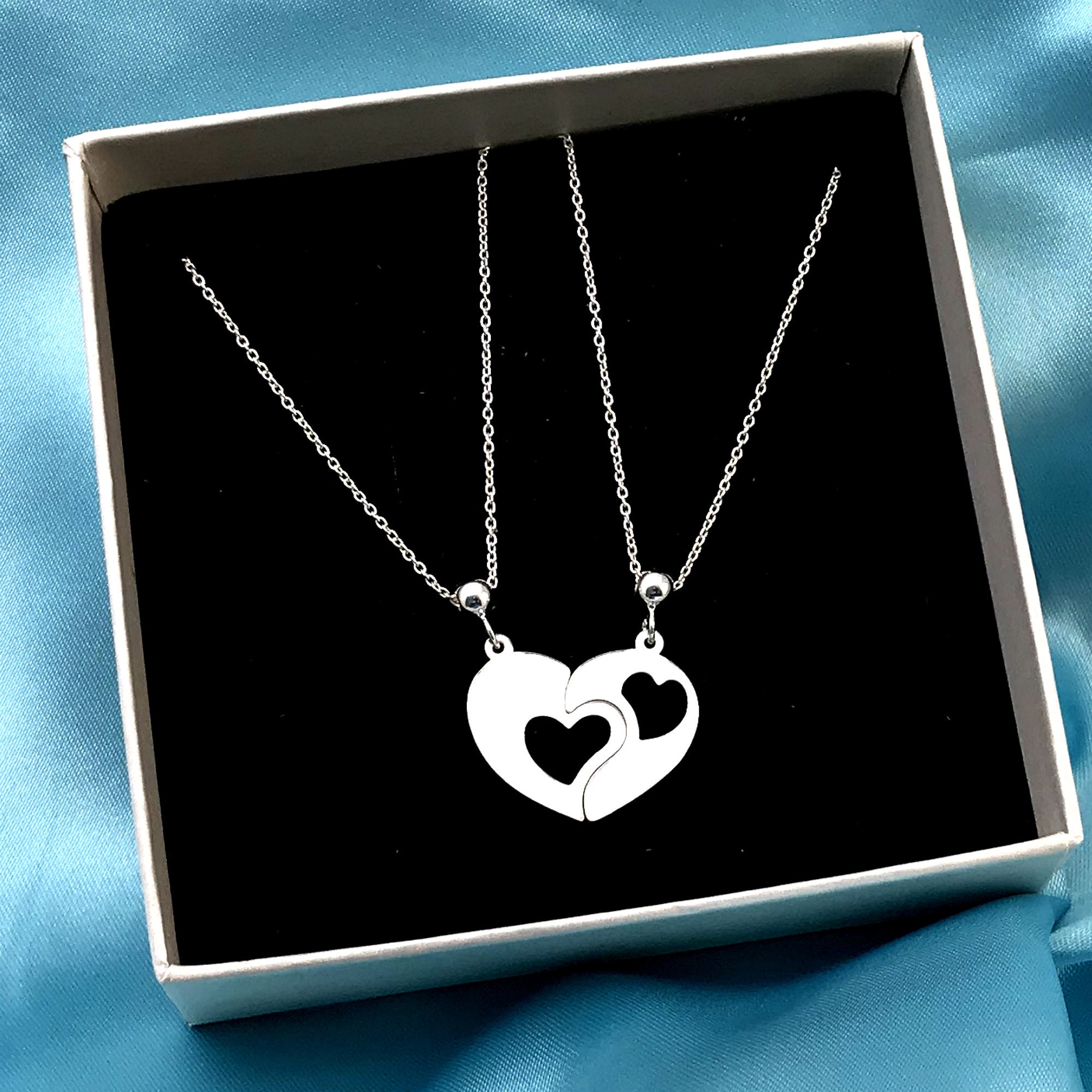 Split Heart Necklaces Engraved Initial 