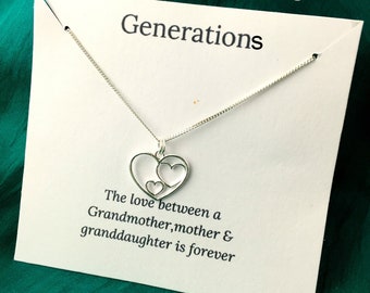 Generations Necklace, Grandma Necklace, Family Necklace, Daughter Necklace, Mom Necklace, Sterling Silver Heart Necklace