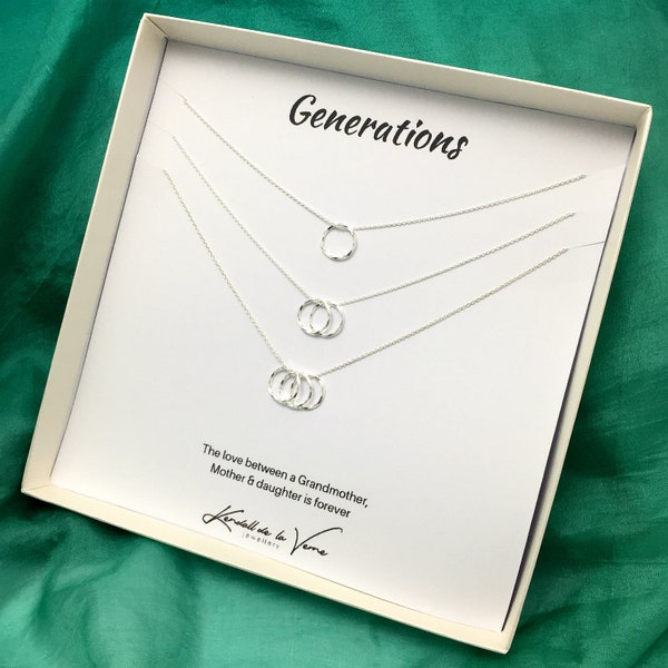 Generations Necklace Set, Sterling Silver Family Necklace, Gift For Grandmother, Mother and Daughter, Circle Necklace