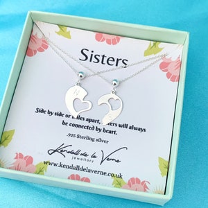 Sister Necklaces, Engraved initial Necklace, Split Heart Necklaces,Sterling Silver Puzzle Half Heart Necklace