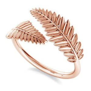 Blatt-Ring aus Sterlingsilber, Individuell einstellbarer Ring aus 18 k Roségold-Blättern