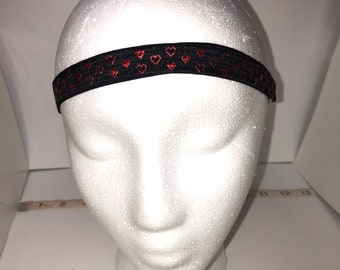 Cochlear Implant Hearing Aid Adjustable Headband Black with Red foil Hearts