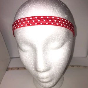 Cochlear Implant Headband Adjustable Headband Red with White Hearts